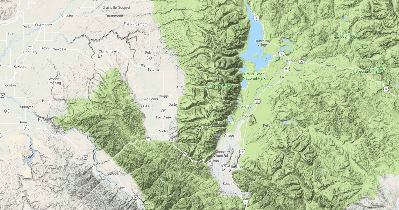 A map of Teton Valley and Jackson Hole